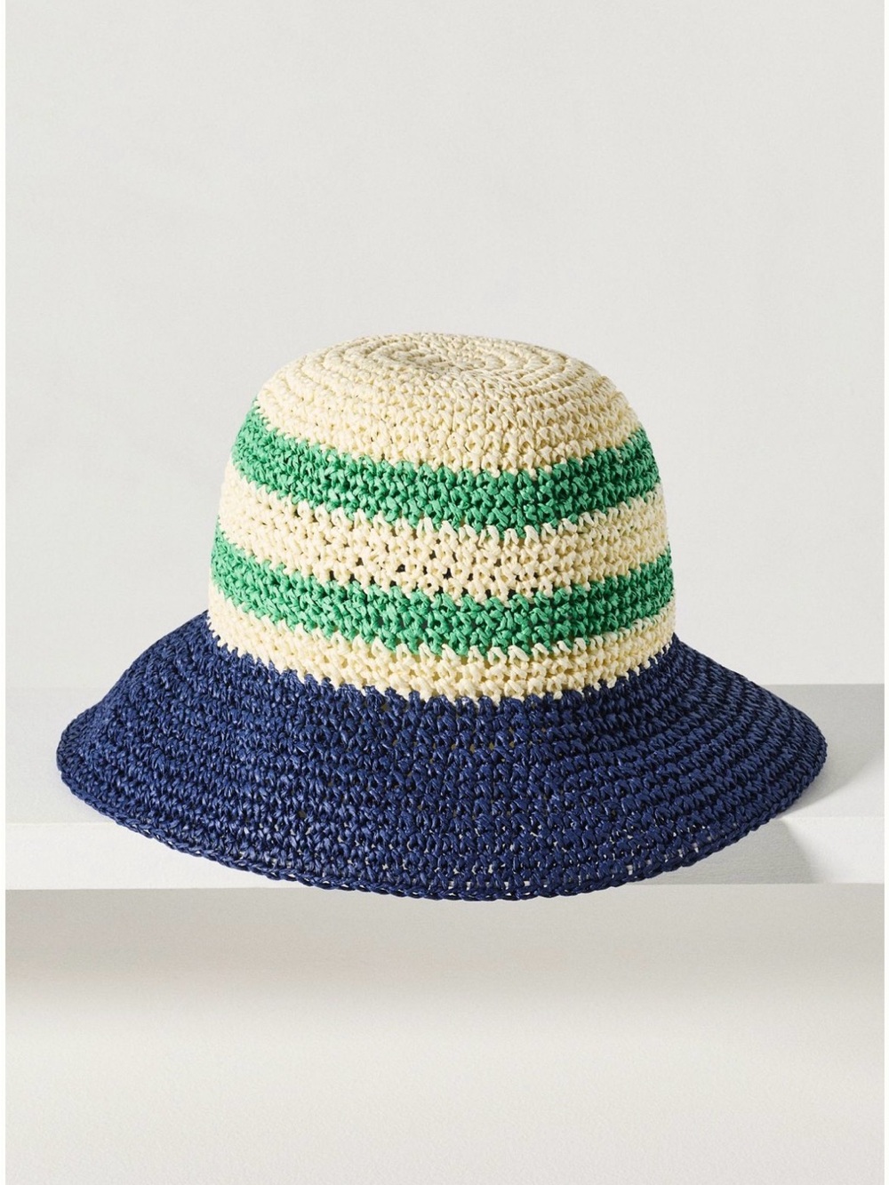 By Anthropologie Straw Bucket Hat, Navy Kelly